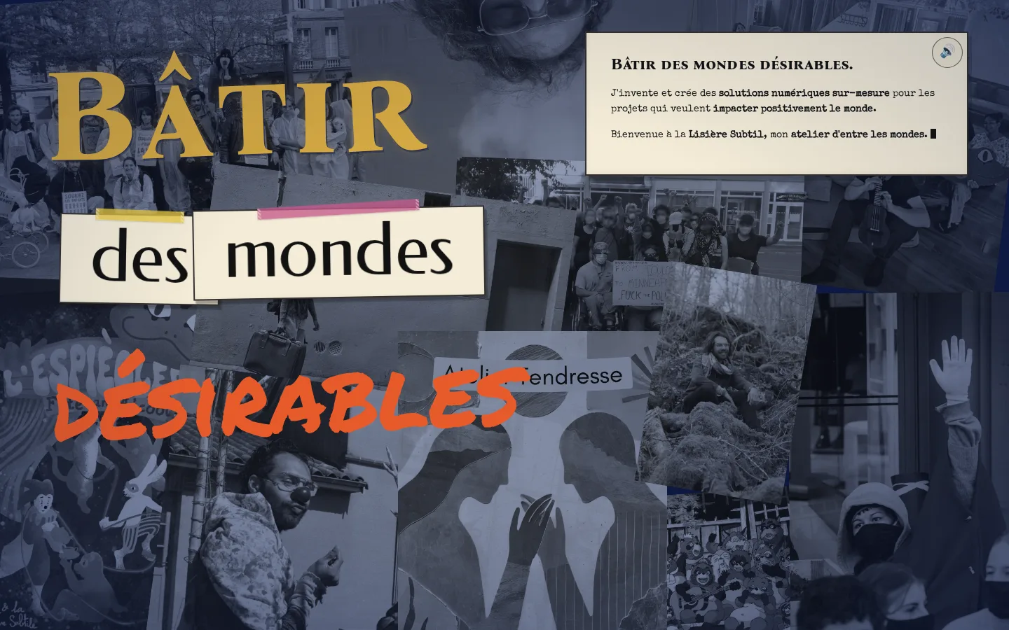 Le site Bâtir : un collage de photos et le titre Bâtir des mondes désirables